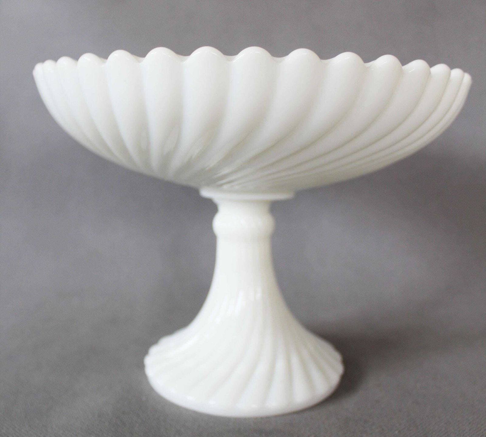 photo furniture Large Vintage White Opaline Glass Compotier, Pedestal Bowl, Swirl Pattern, Scallop Edge, Pedestal Base, Large Opening, Pressed Glass