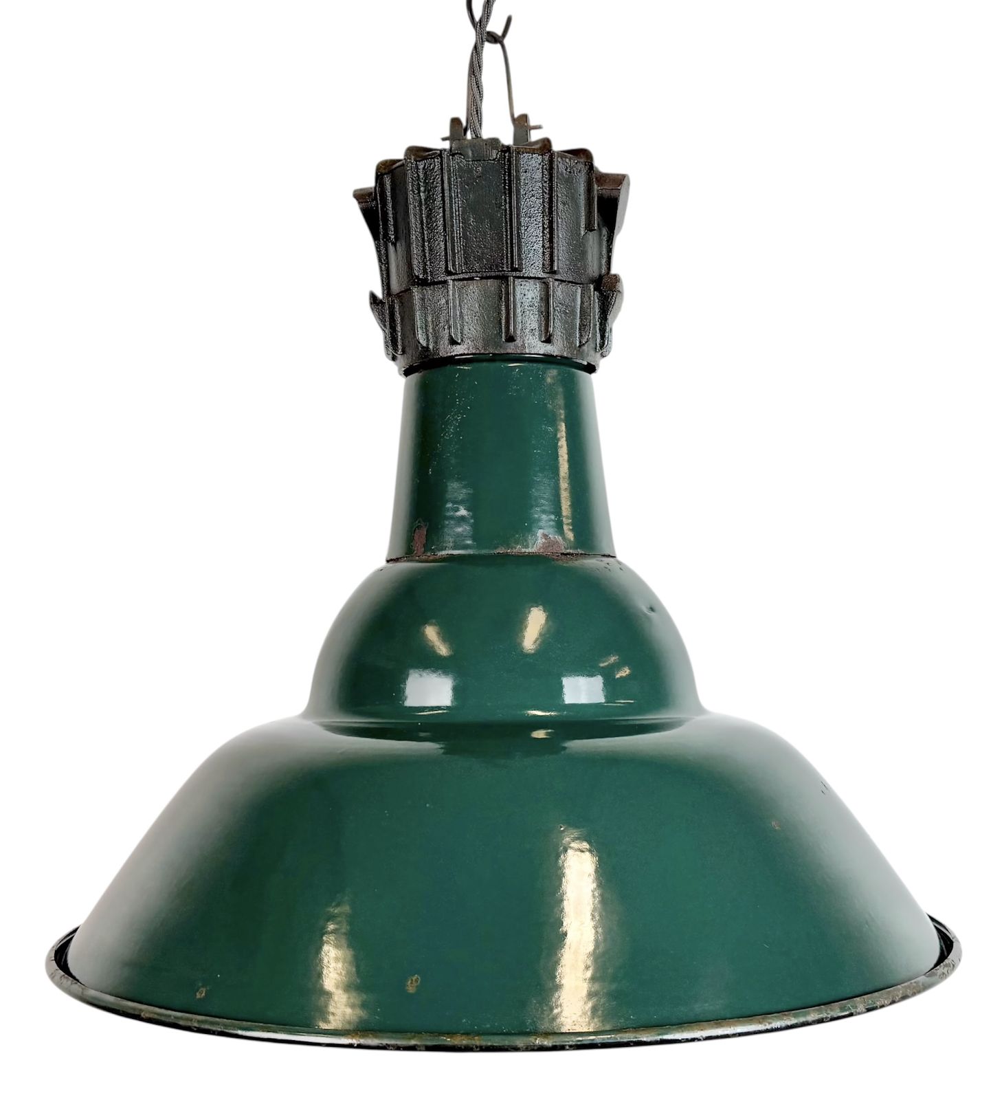 Industrial French Petrol Enamel Pendant Lamp From Sammode, 1950s