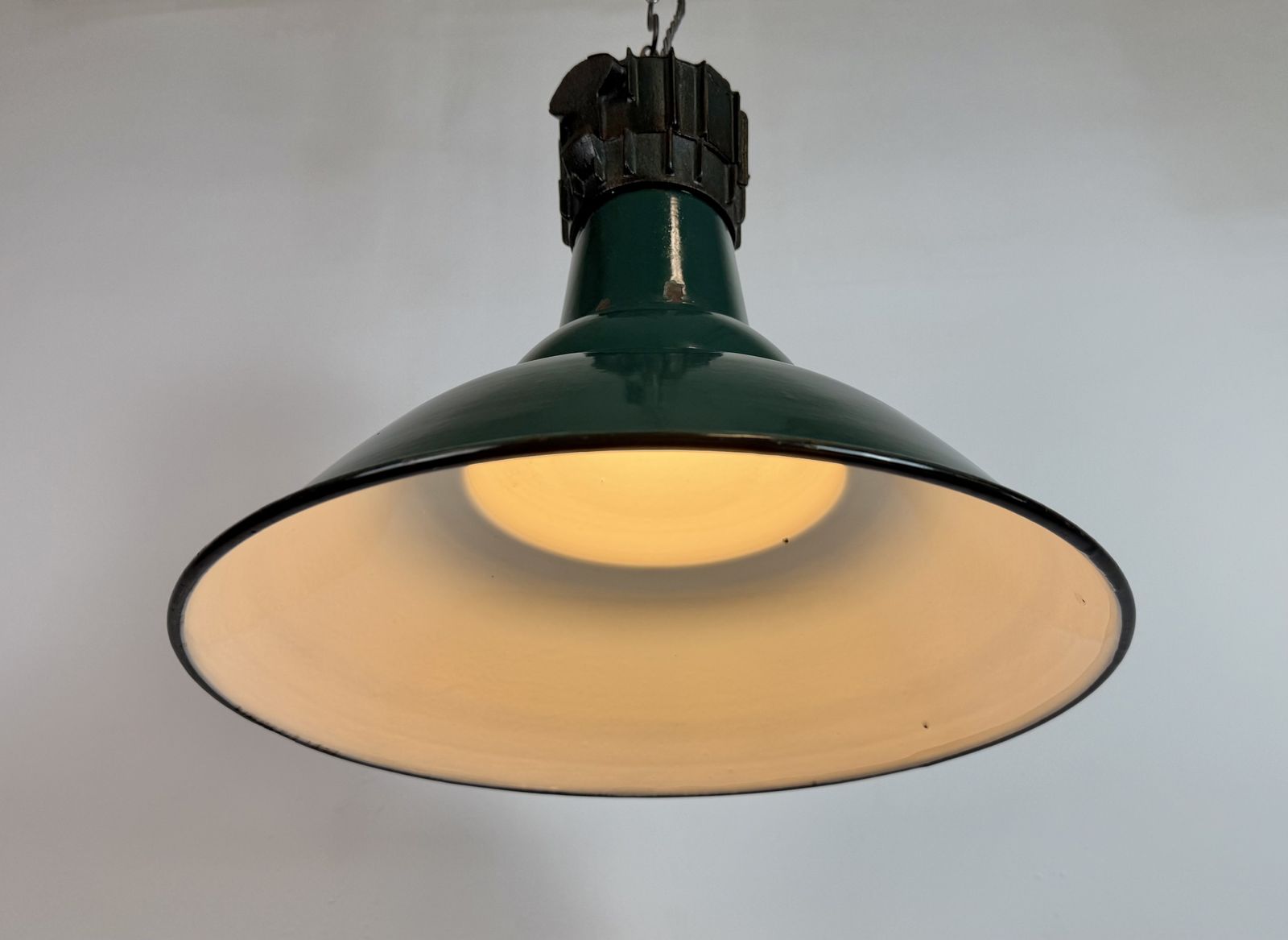 199.0 Industrial French Petrol Enamel Pendant Lamp From Sammode, 1950s photo