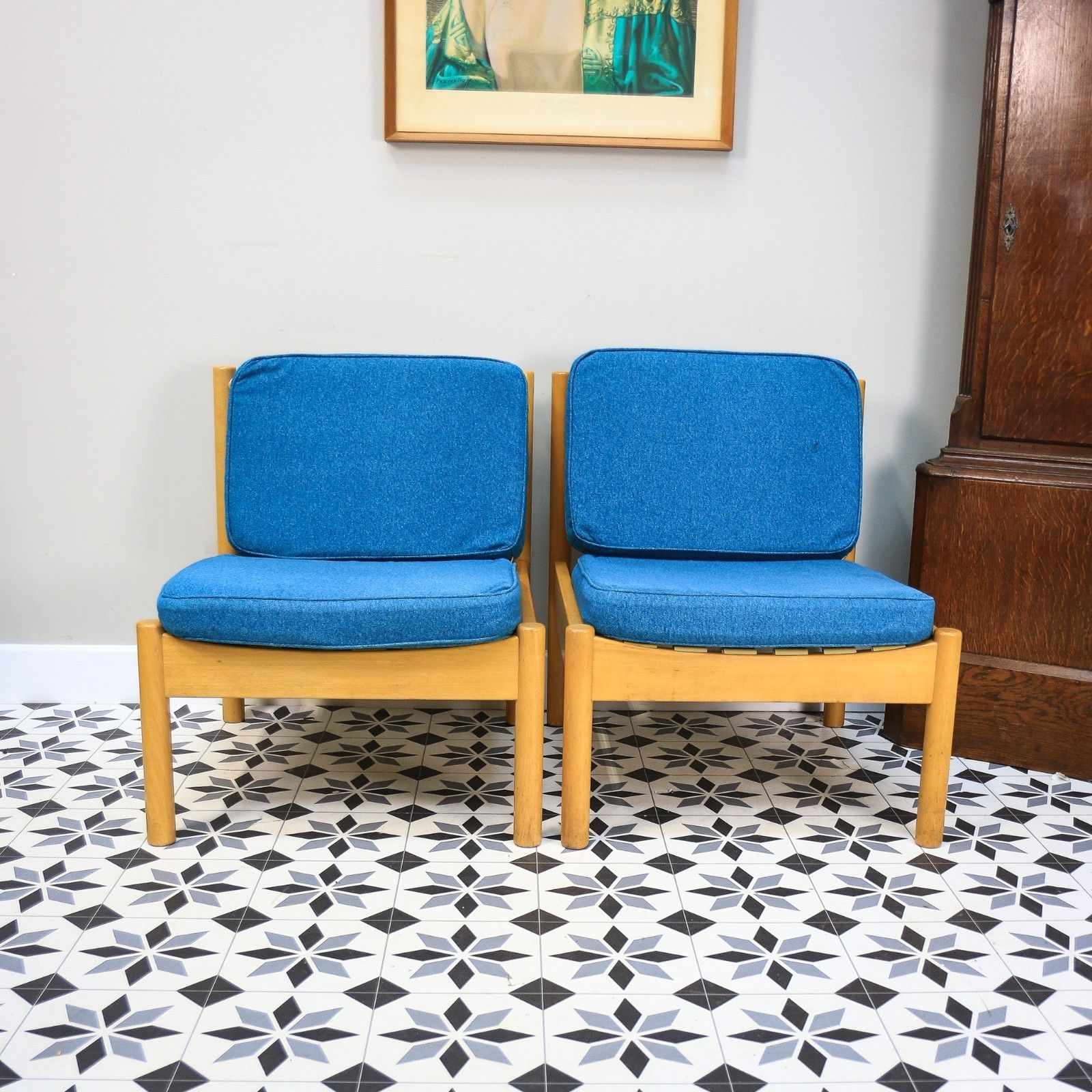 Ercol 747 Modular Lounge Chairs Set Of 2 In A Teal Blue. photo for sale