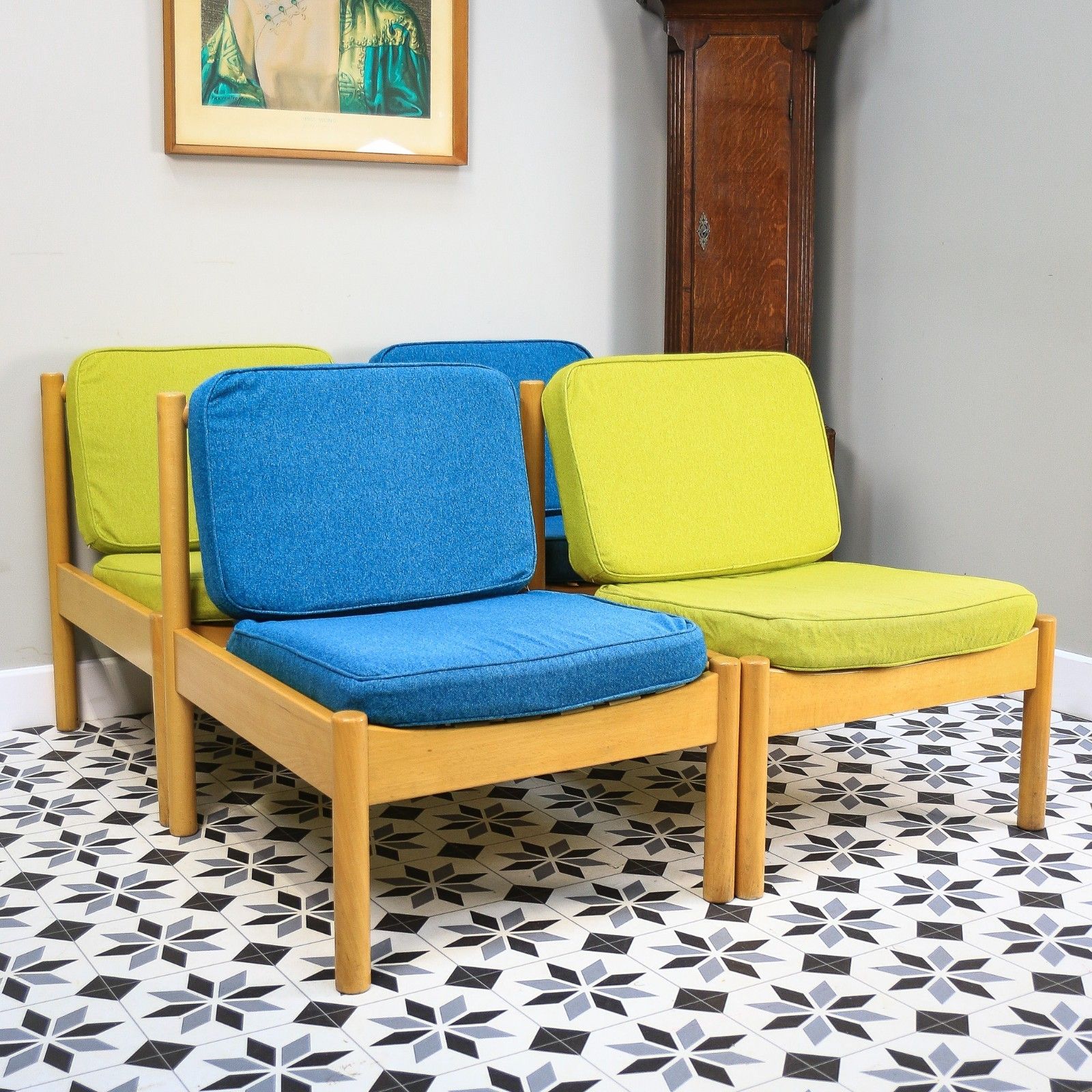 Ercol 747 Modular Lounge Chairs Set Of 4 In Teal And Green. photo Furniture
