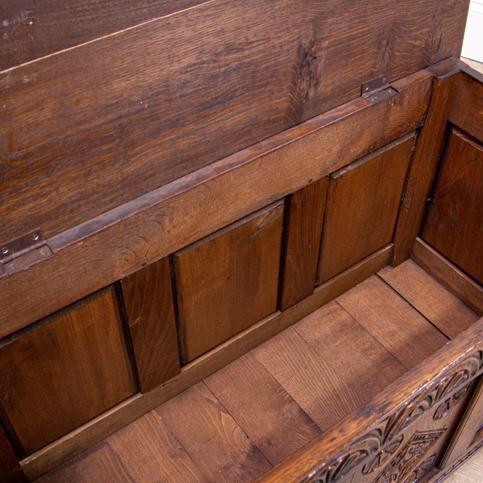 Pair Of 17th Century Style Carved Oak Storage Coffers photo vintage