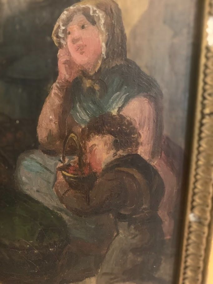 Oil On Panel "The Family Scene" 19th Century photo vinterior