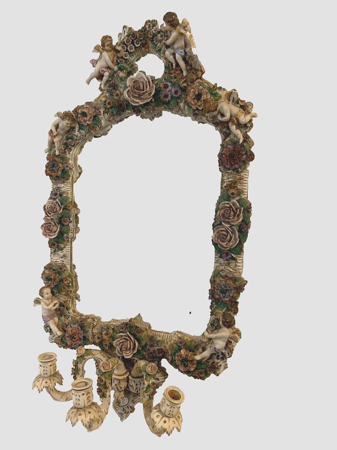 Polychrome Porcelain German Porcelain Candle Holder Mirror