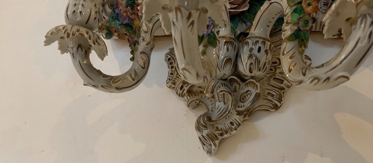 Polychrome Porcelain German Porcelain Candle Holder Mirror photo Home Decor