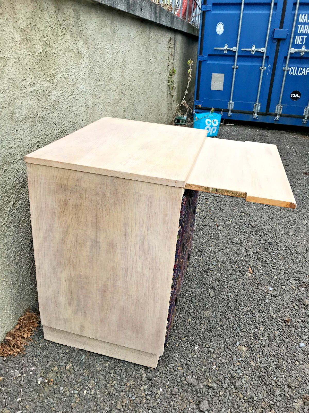 Art Deco Bleached Oak Chest Drawers With Slide And Vintage Carpet Fronts 1940's photo 155.0