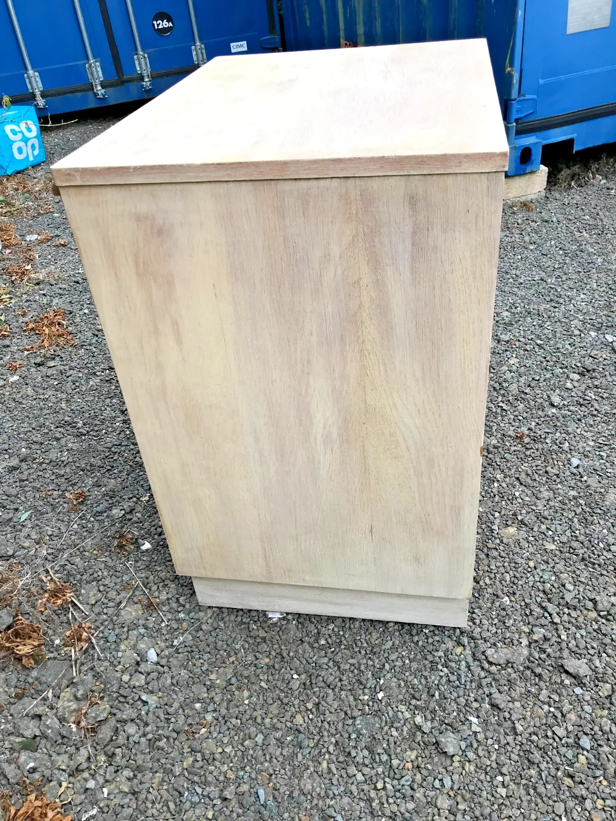 photo vinterior Art Deco Bleached Oak Chest Drawers With Slide And Vintage Carpet Fronts 1940's