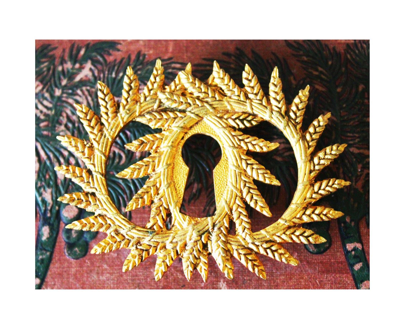 Groot Antiek Frans Verguld Bronzen Sleutelplaatje, Regency Empire Stijl, Dubbele Laurierkrans, Restauratiemateriaal photo furniture