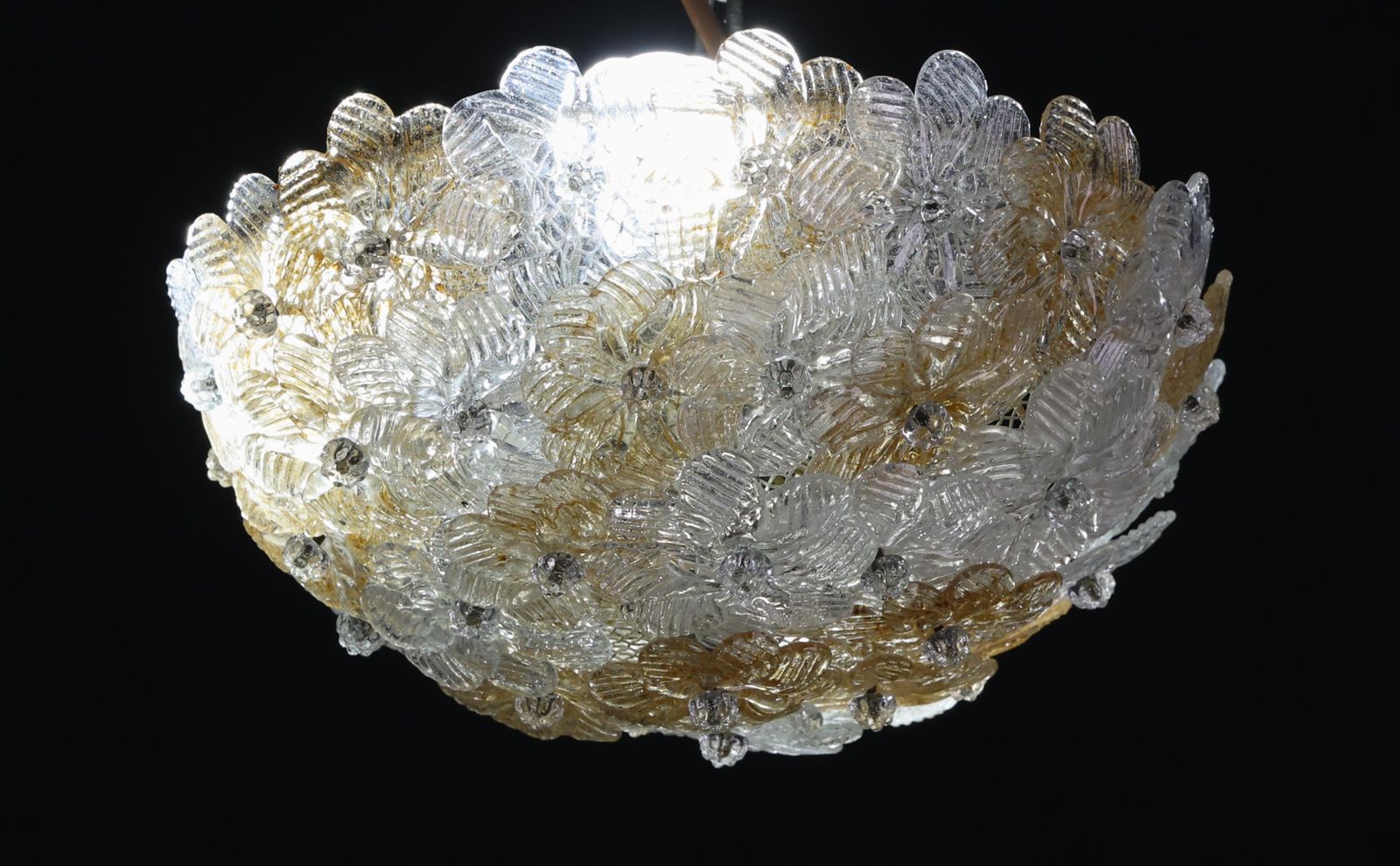 Wonderful Orange And Transparent Murano Glass Ceiling Light Flower By Seguso photo Lighting