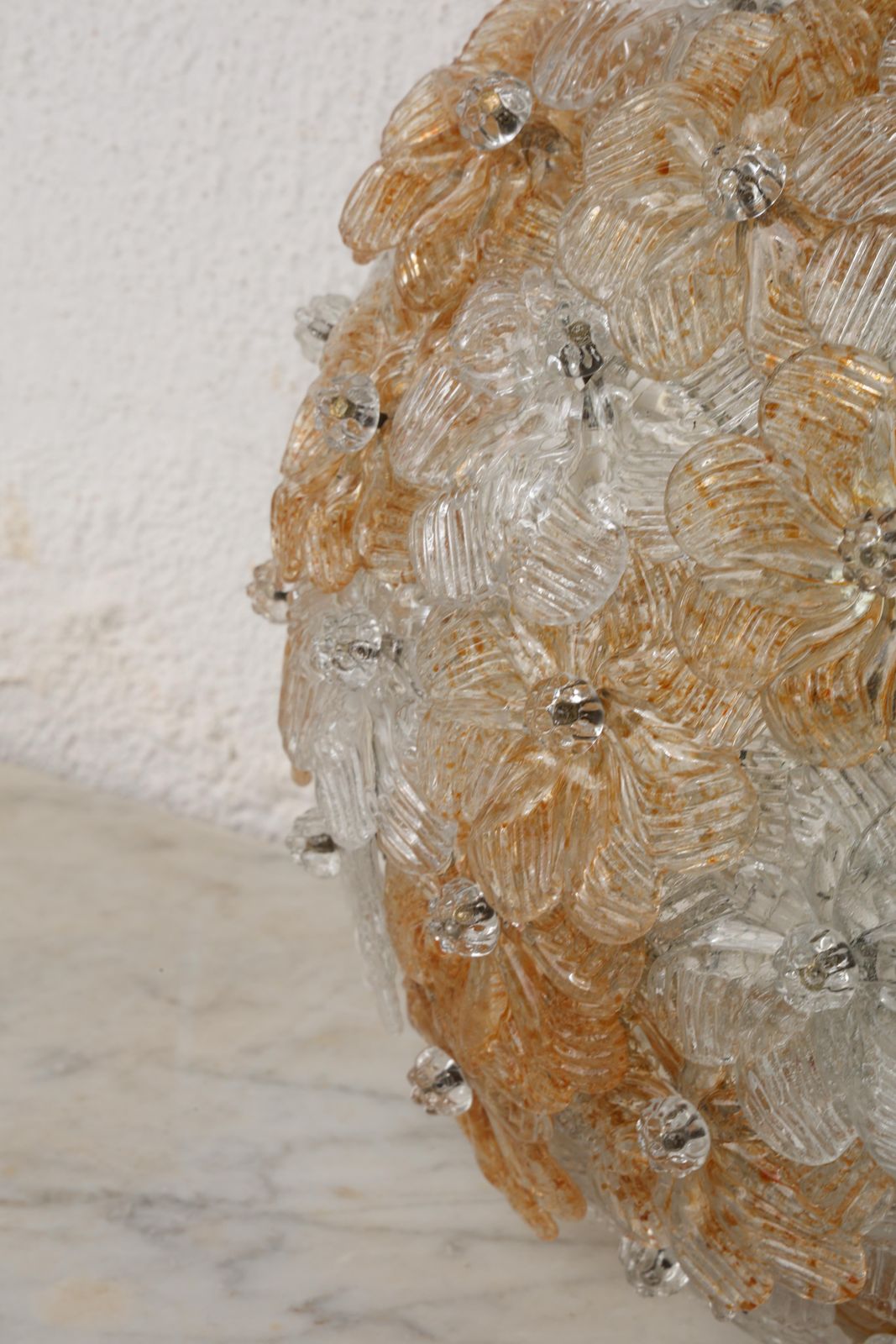 Wonderful Orange And Transparent Murano Glass Ceiling Light Flower By Seguso photo vinterior