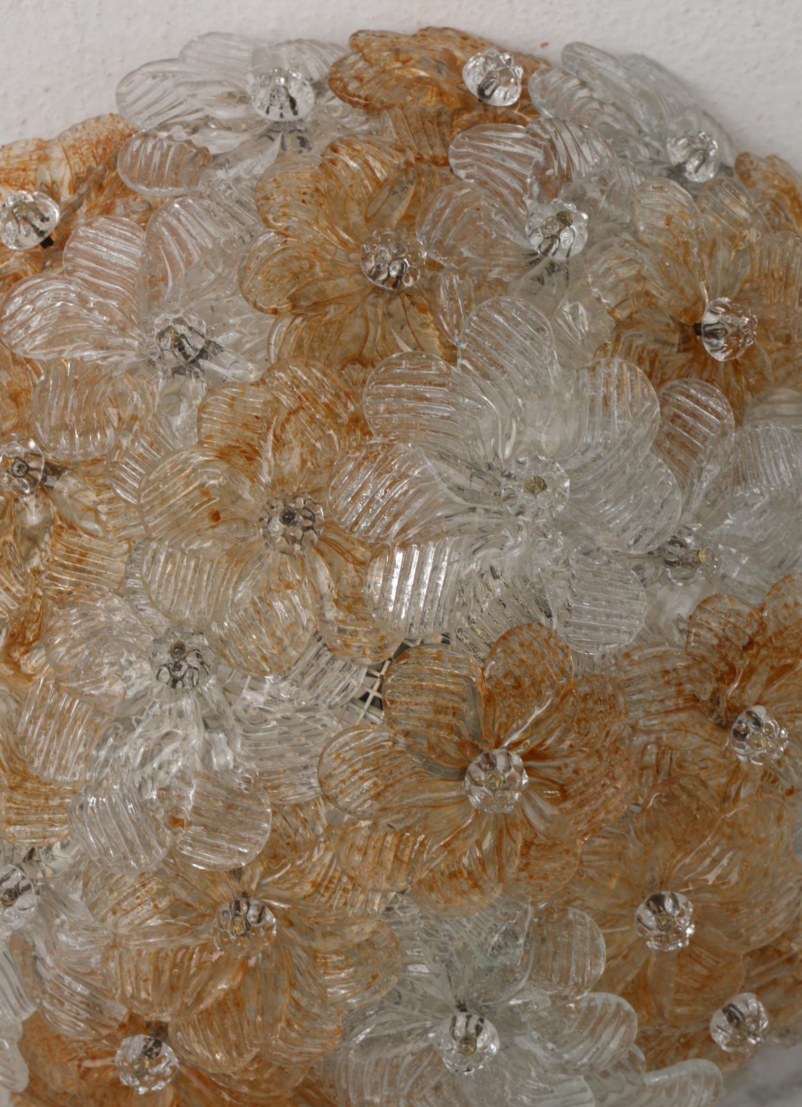 Wonderful Orange And Transparent Murano Glass Ceiling Light Flower By Seguso photo vintage