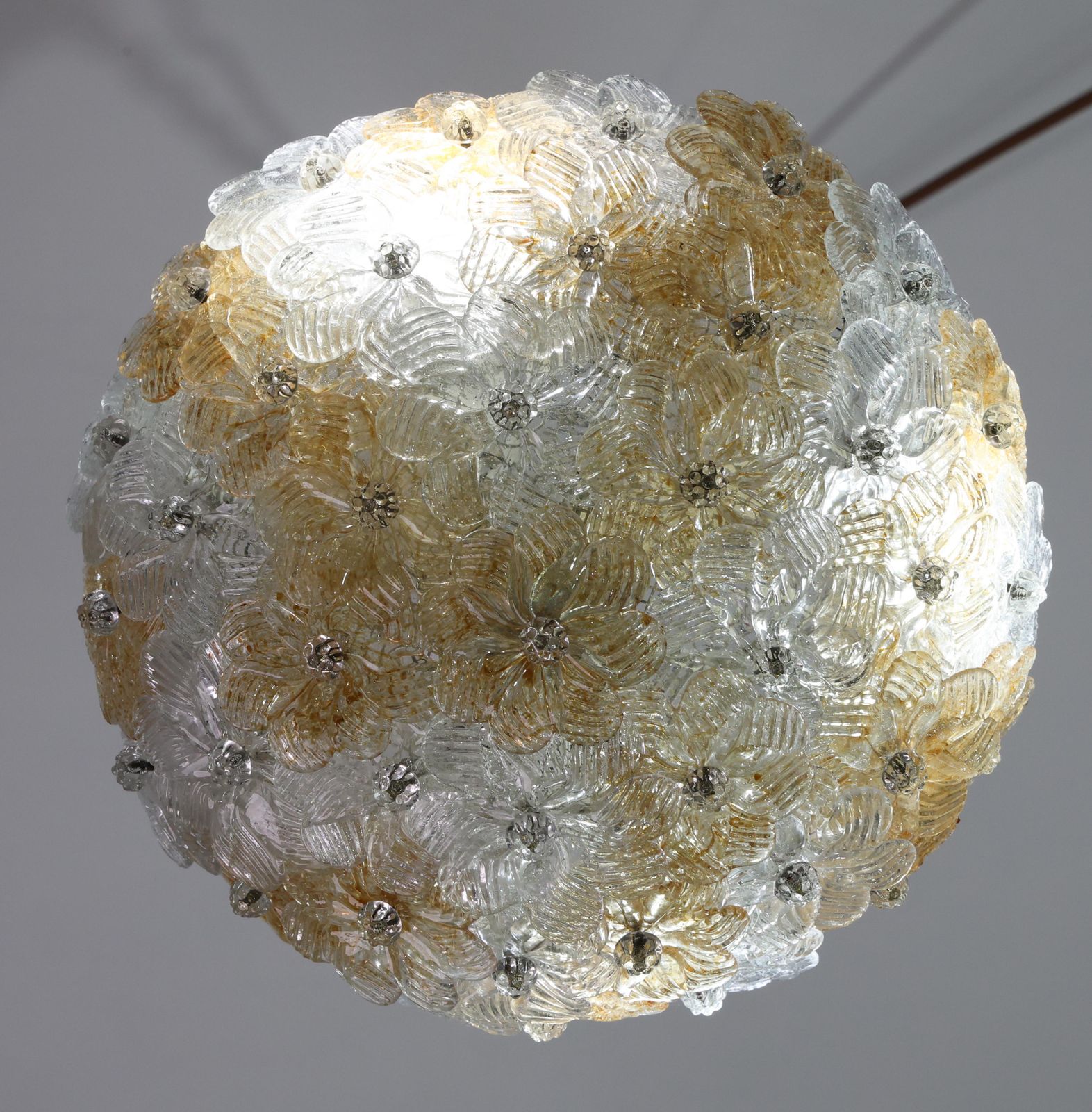 photo vinterior Wonderful Orange And Transparent Murano Glass Ceiling Light Flower By Seguso