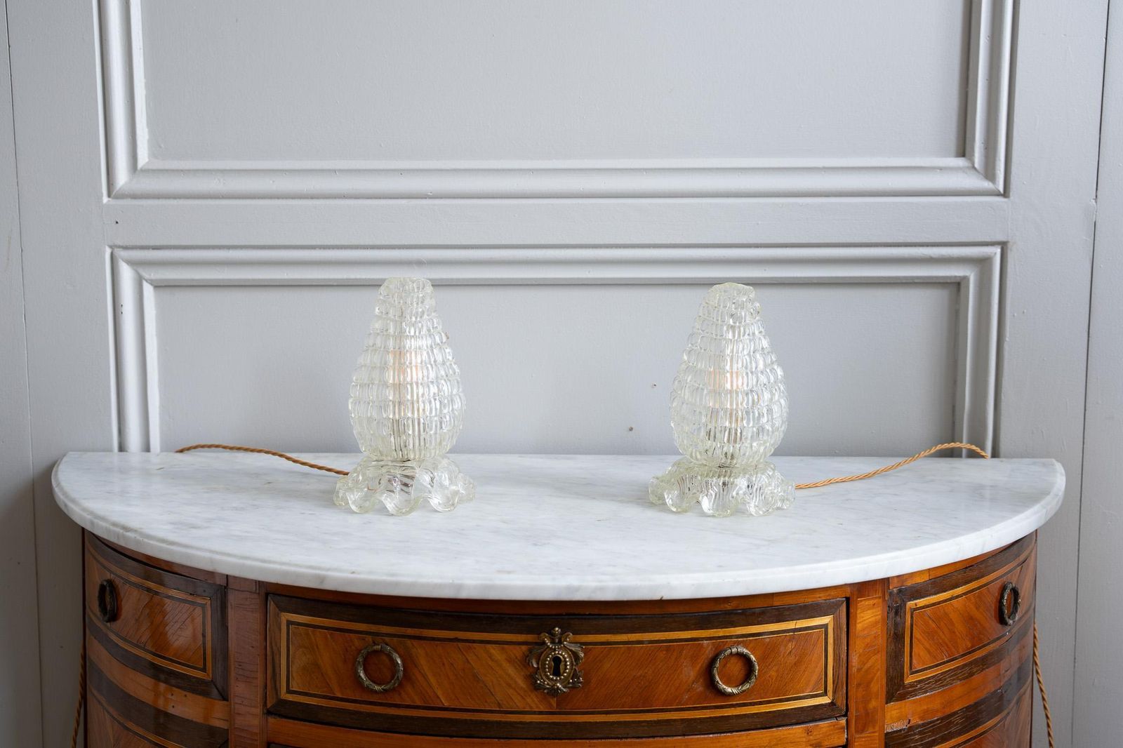 Pair Of Murano Glass Table Lamps, Circa 1940, In The Manner Of Ercole Barovier photo Lighting