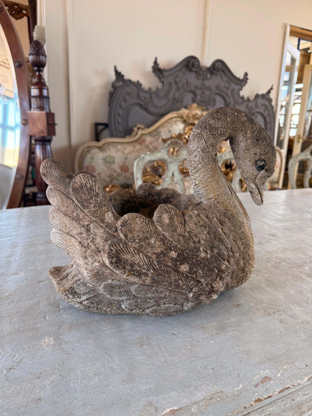 Weathered Antique Cast Stone Swan Garden Planter, Country Style Uk photo 642.0