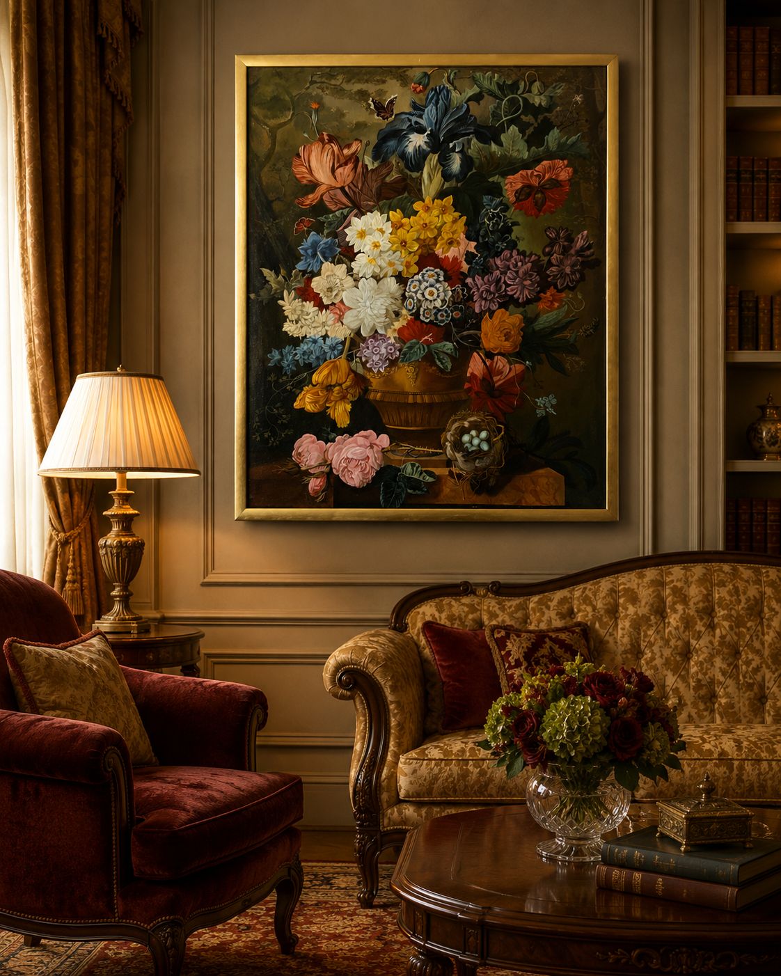 photo vintage Large Dutch Still Life Oil Painting 18thc Style Floral & Birds Nest (2 Of 2)