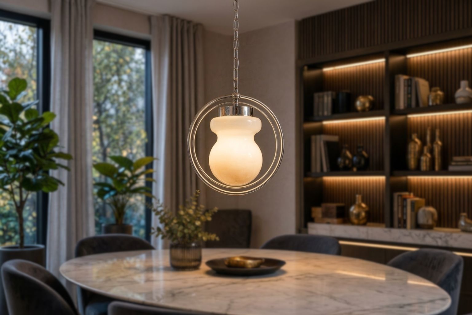Lampadario Vintage Space Age – Design Anni '70 – Vetro Opalino E Cromo