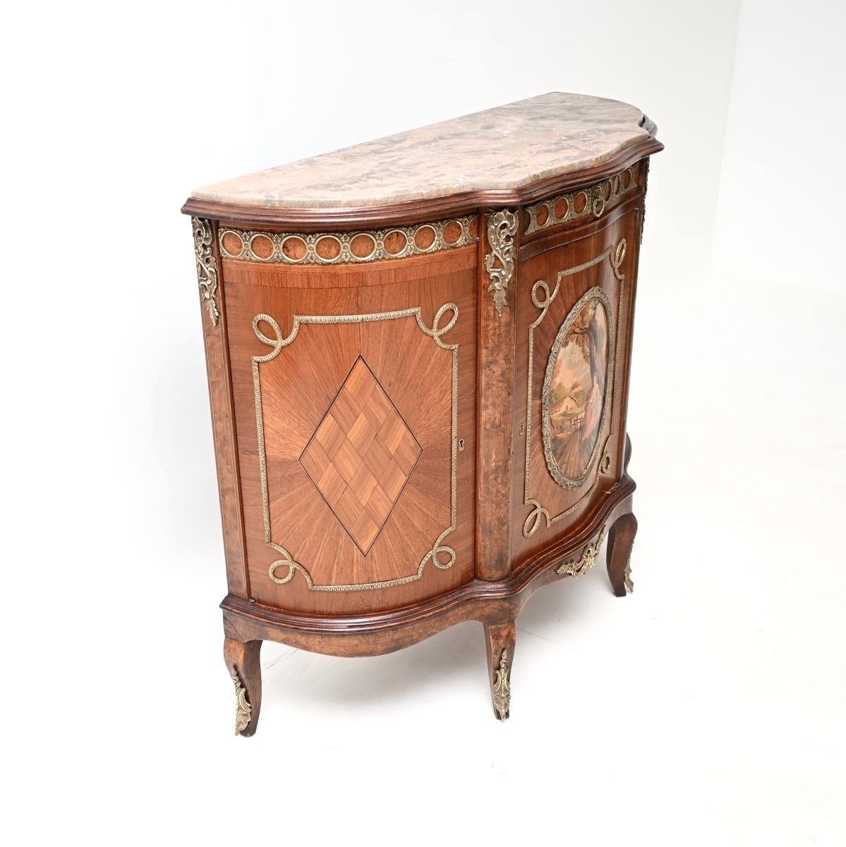 Furniture Antique French Marble Top Painted Cabinet photo
