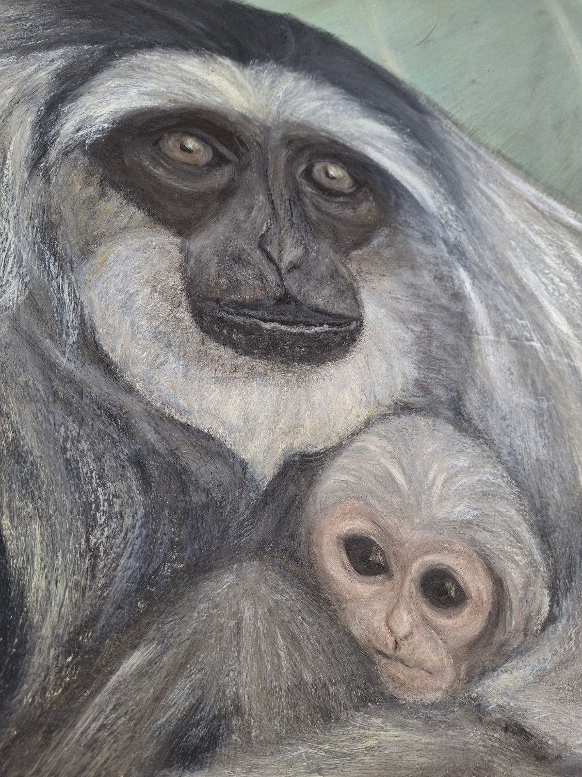 Late 20th Century Large Scale Oil On Canvas Colobus Monkeys In The Wild. photo for sale
