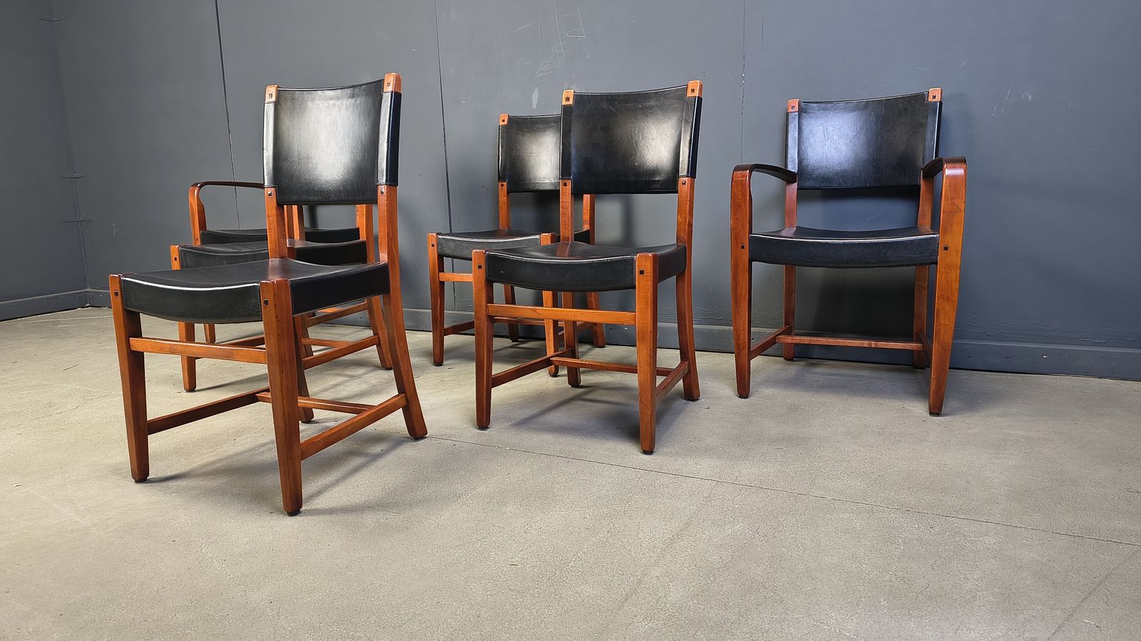 photo furniture Vintage Spanish Leather And Wood Dining Chairs, Set Of 6   1970s