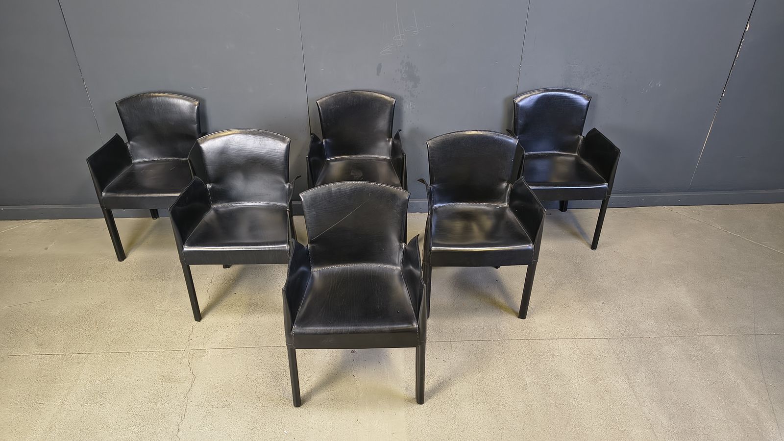 Black Leather Italian Dining Chairs, 1980s   Set Of 6 photo furniture