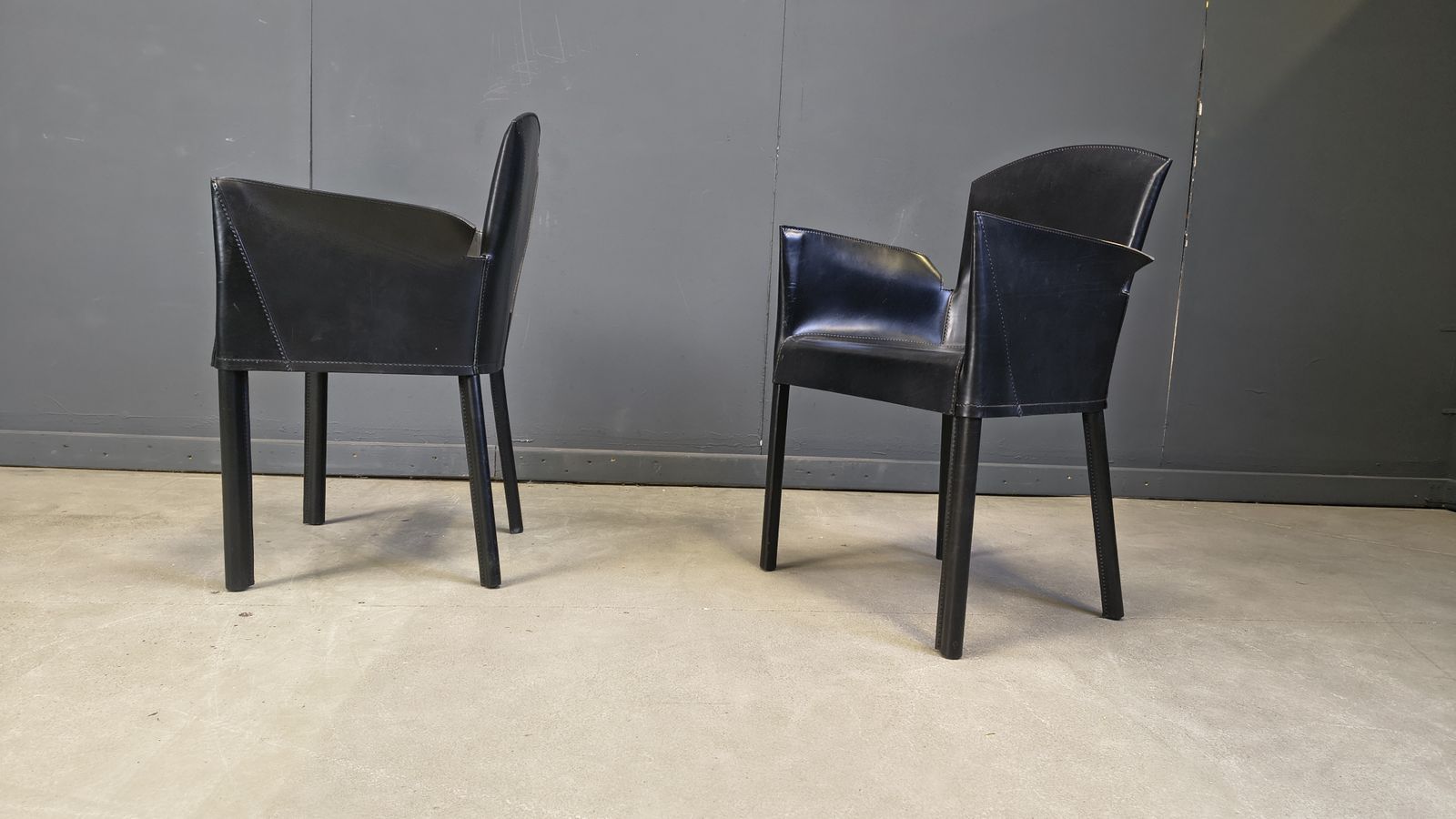 Black Leather Italian Dining Chairs, 1980s   Set Of 6 photo Furniture