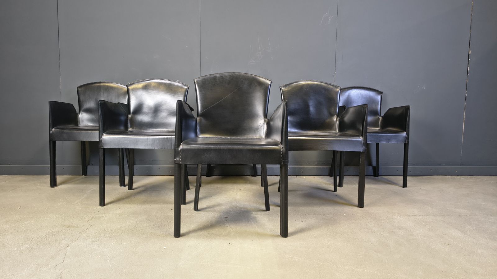 1750.0 Black Leather Italian Dining Chairs, 1980s   Set Of 6 photo