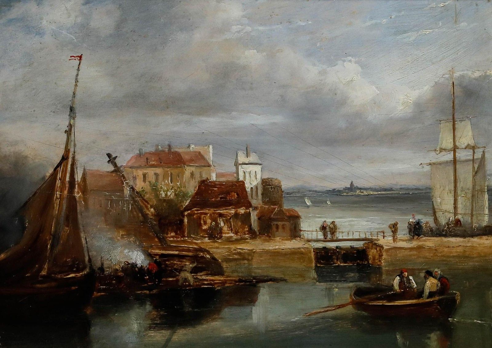 James Wilson Carmichael (1800 1868) Framed 19th Century Oil, The Docks photo furniture