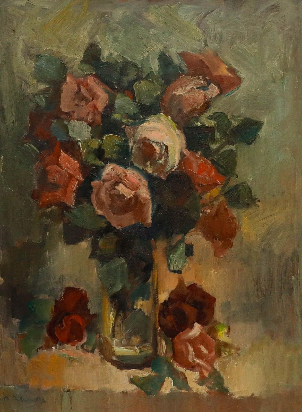 Framed Mid 20th Century Oil Still Life Of Roses photo furniture