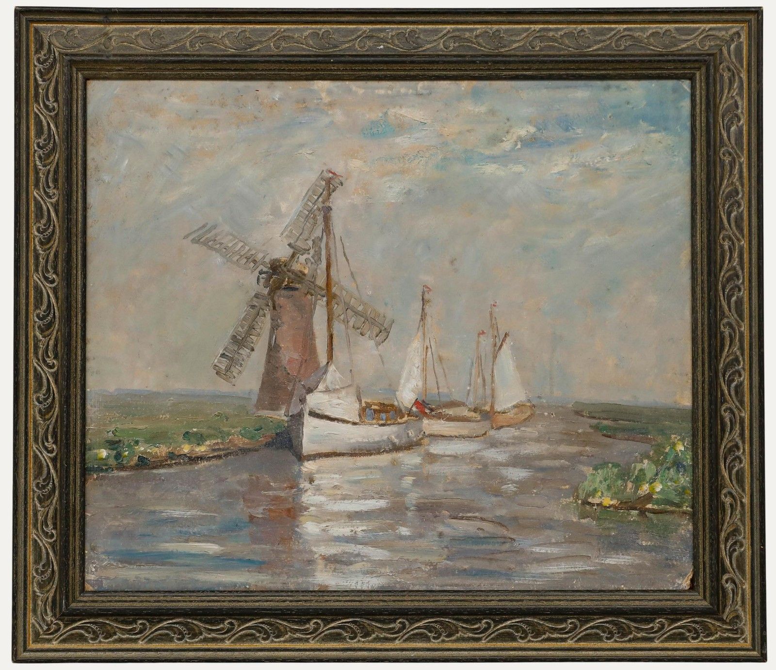 Framed Mid 20th Century Oil Harnessing The Wind
