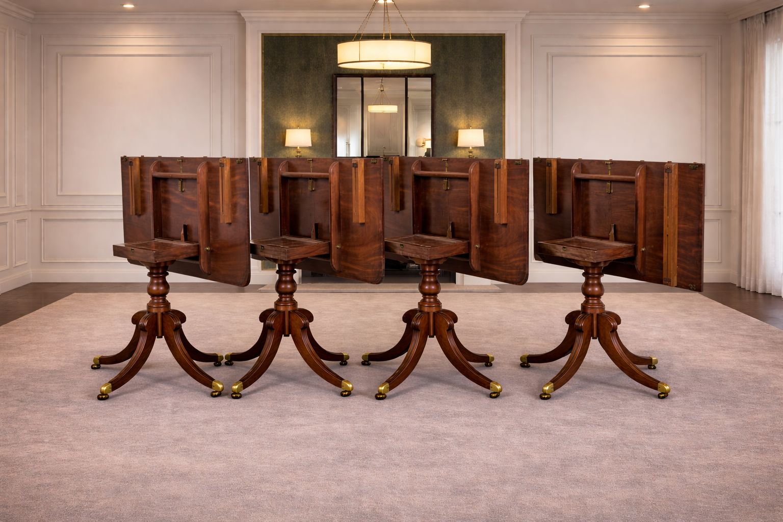 Exceptional ​​Antique Four Pedestal Dining Table With Three Leaves To Seat 24 photo Furniture