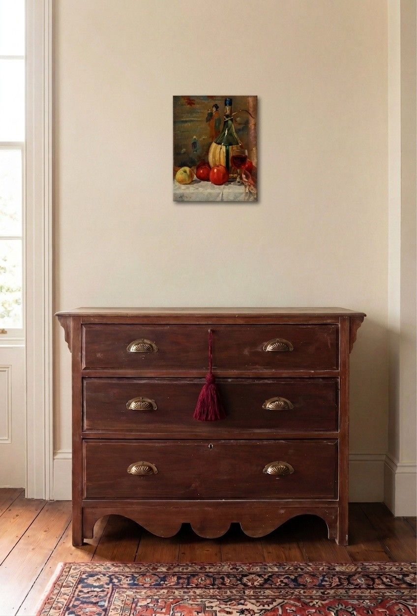 Frans Lejeune (1879 1963) Framed Oil, Still Life Of Wine & Apples photo for sale