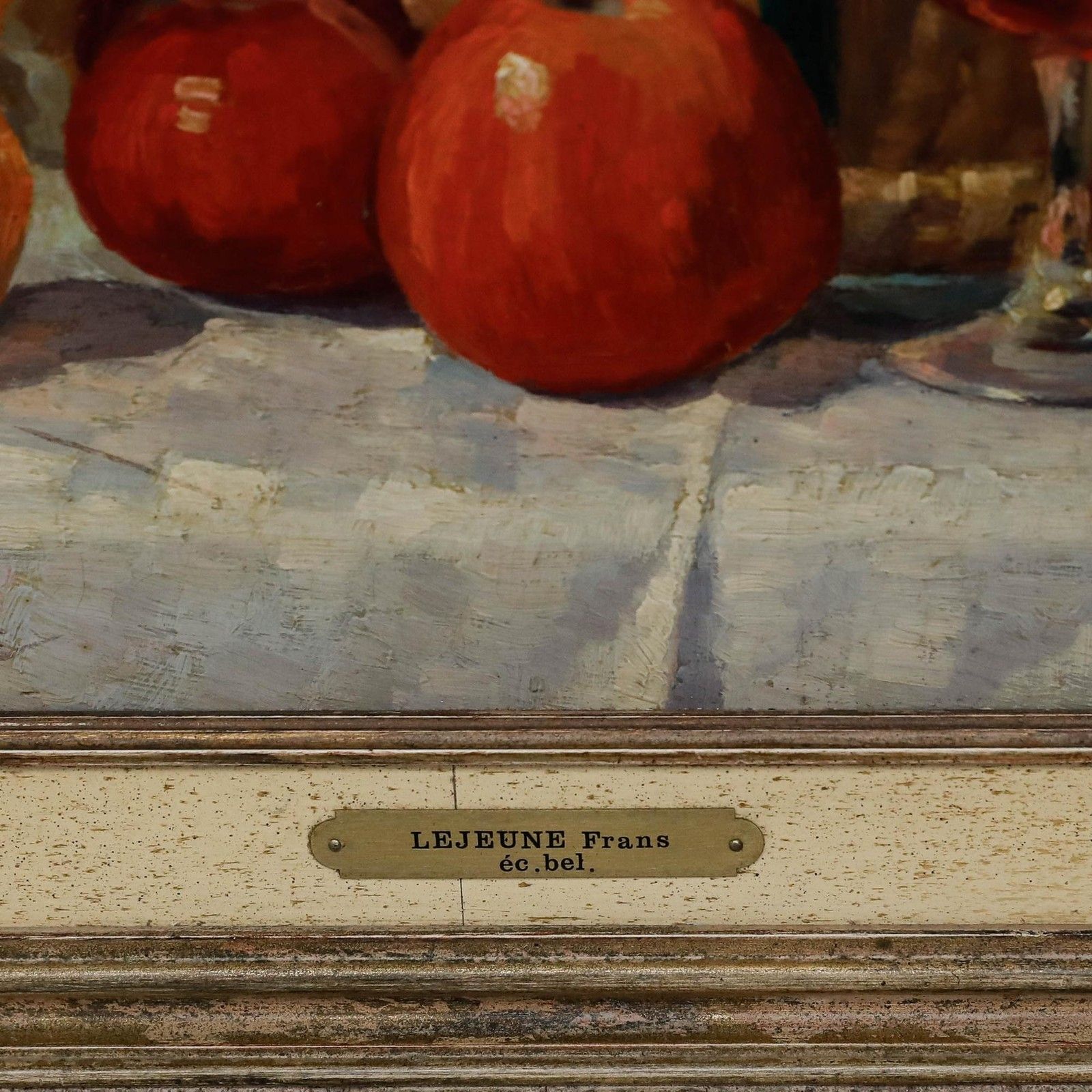 Frans Lejeune (1879 1963) Framed Oil, Still Life Of Wine & Apples photo 395.0