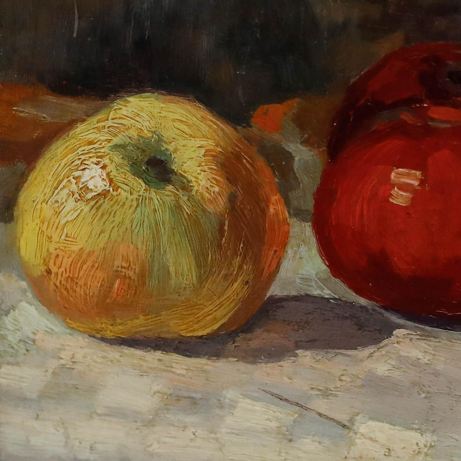 Frans Lejeune (1879 1963) Framed Oil, Still Life Of Wine & Apples photo vinterior