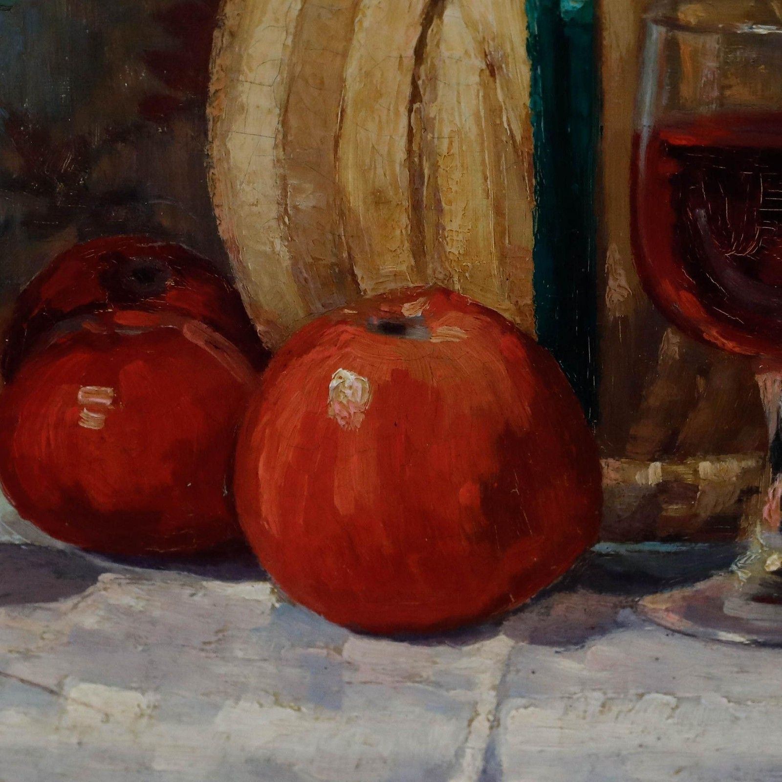 Frans Lejeune (1879 1963) Framed Oil, Still Life Of Wine & Apples photo vintage