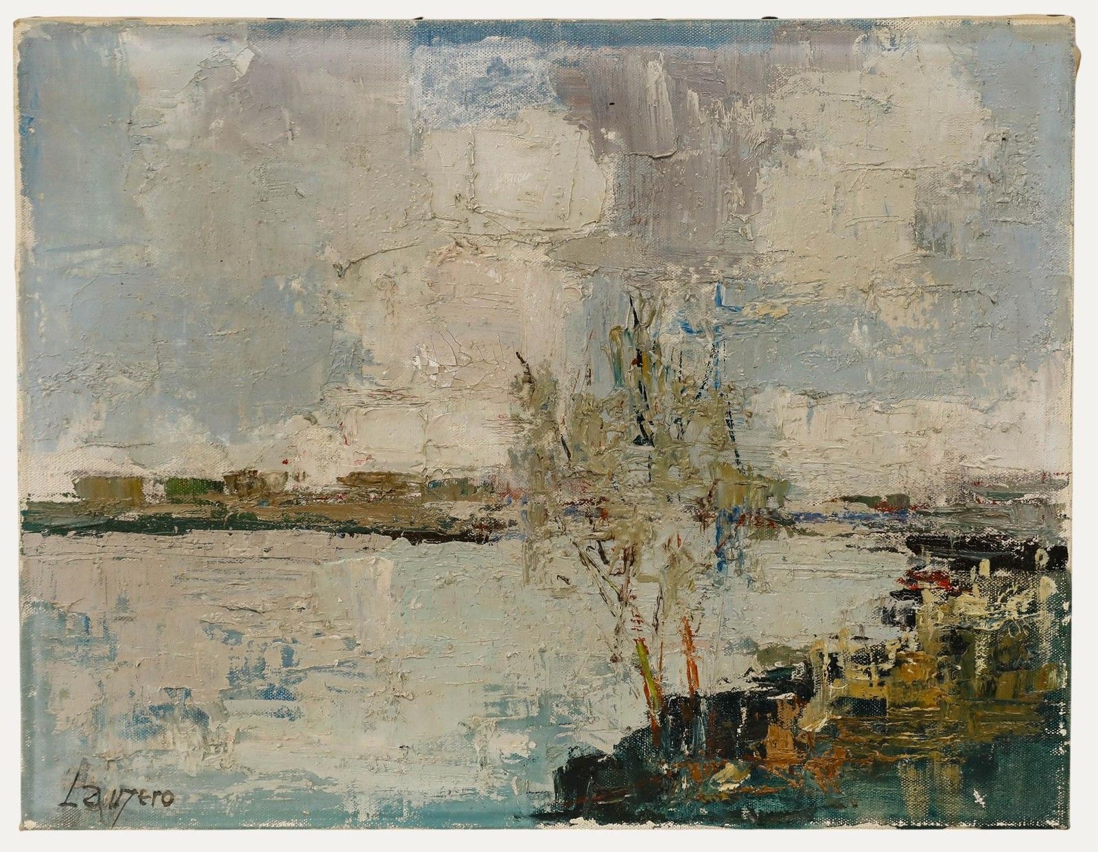 Albert Lauzero (1909 2006) Impasto 20th Century Oil, On The Riverbank