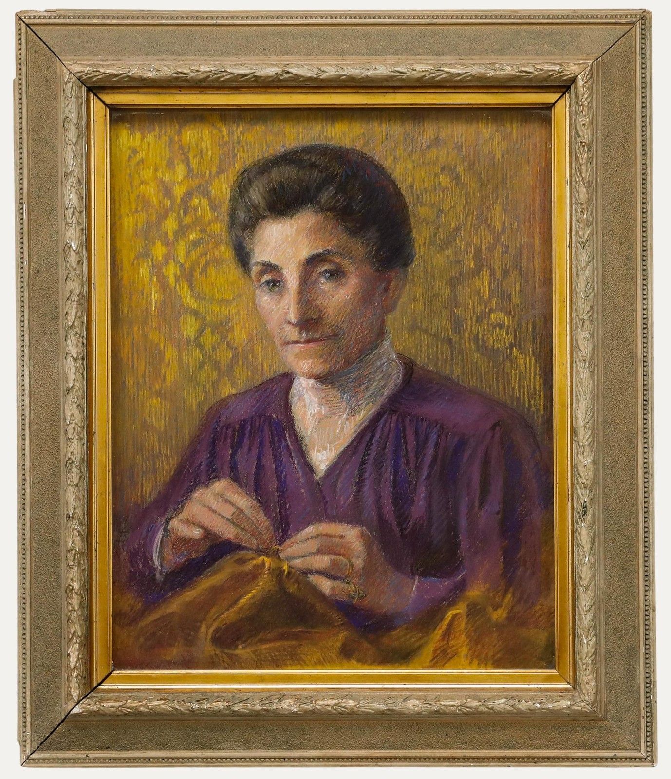 French School Late 19th Century Pastel Portrait Of A Lady Sewing