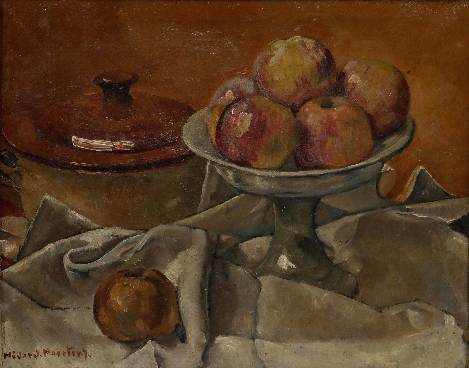 Médard Maertens (1875 1946) Early 20th Century Oil, Still Life With Apples photo furniture