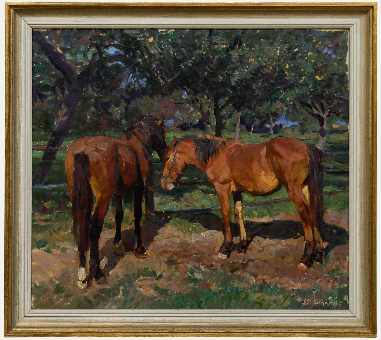 Rudolf Schacht (1900 1974) 20th Century Oil, Horses In The Paddock