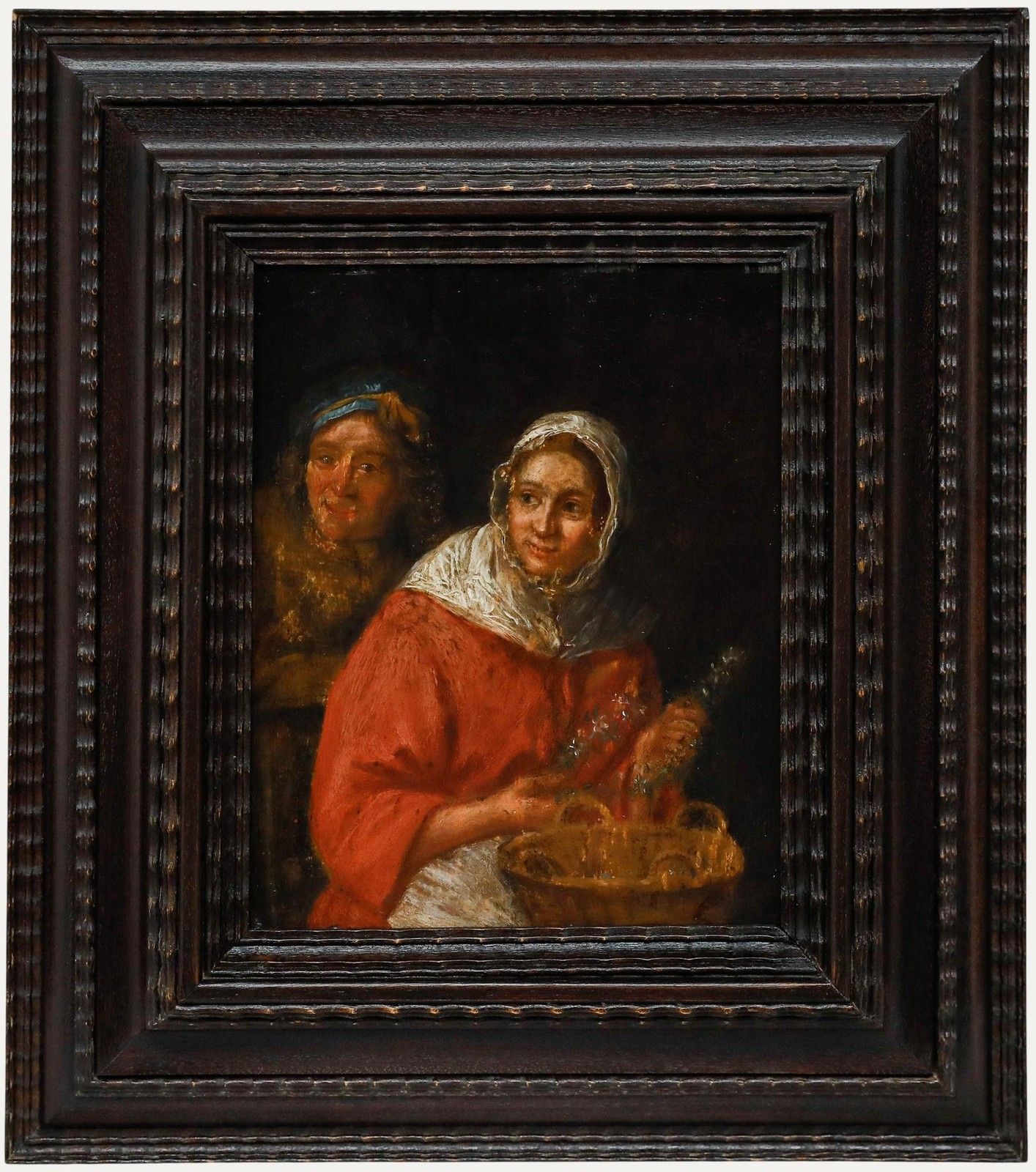 Dutch School 18th Century Oil Girl In A Red Cape