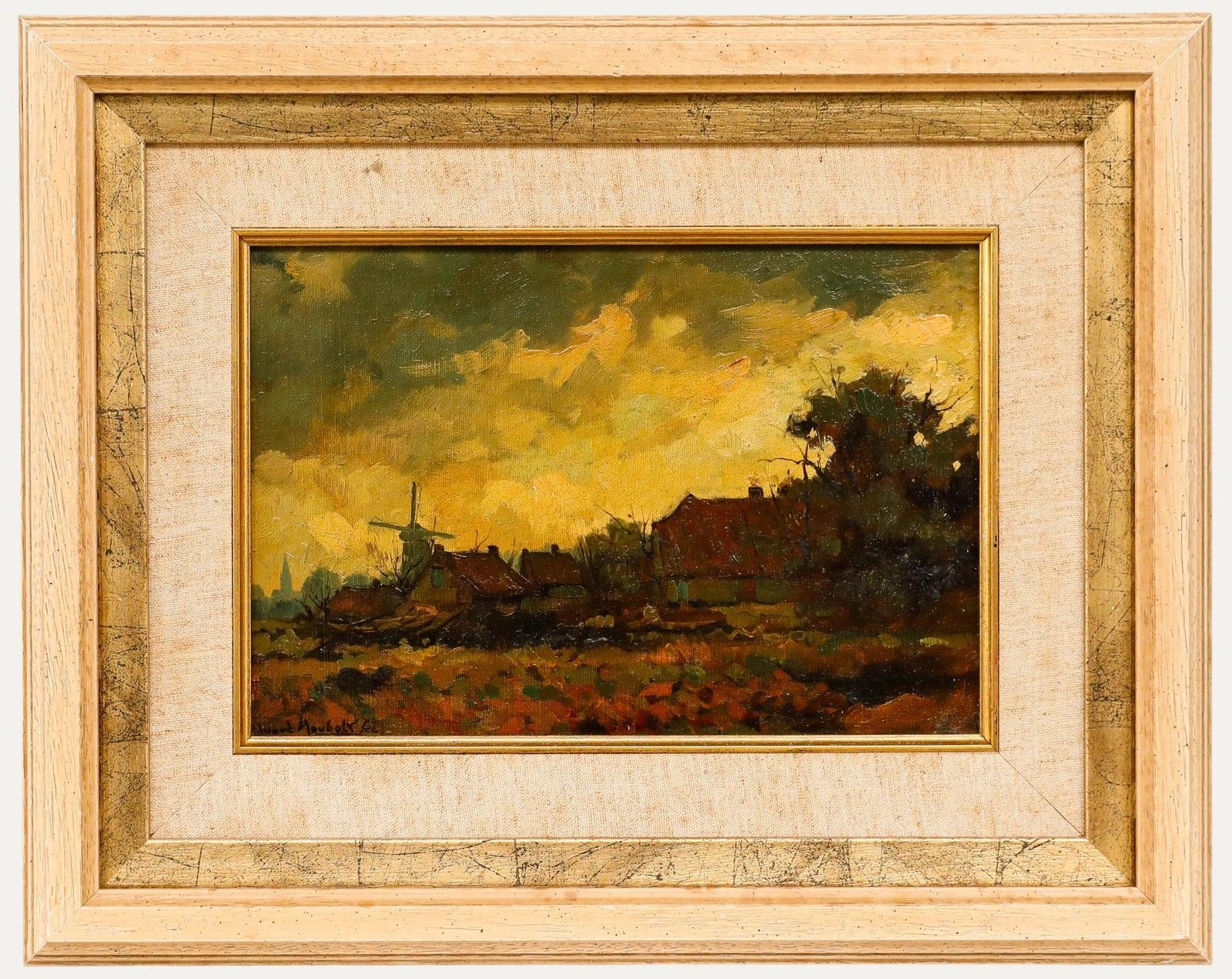 Eduard Houbolt (1885 1954) Framed 1911 Oil, Rijnsburg At Dusk