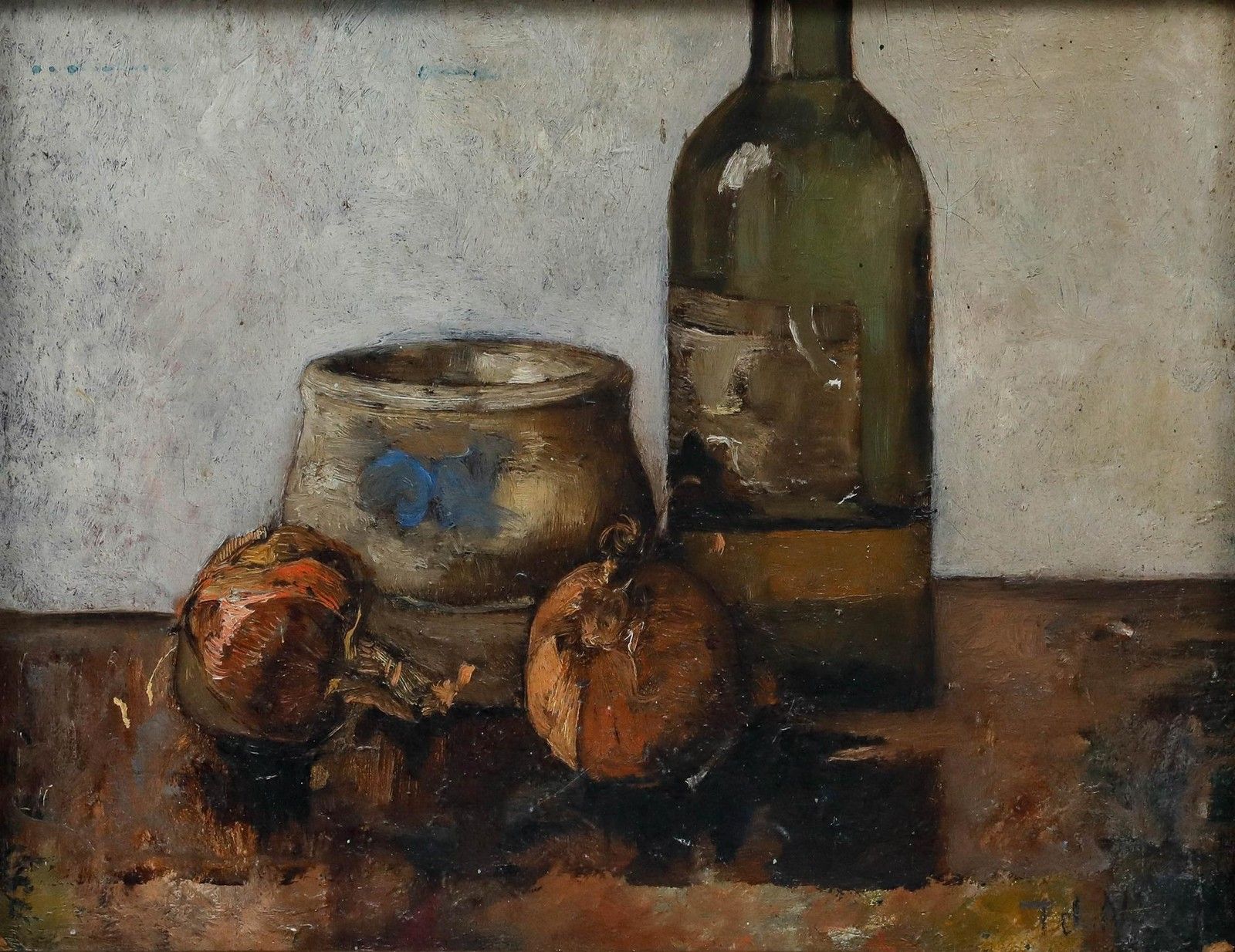 Frans De Nocker (1884 1955) Framed Oil, Still Life With Bottle & Onions photo furniture