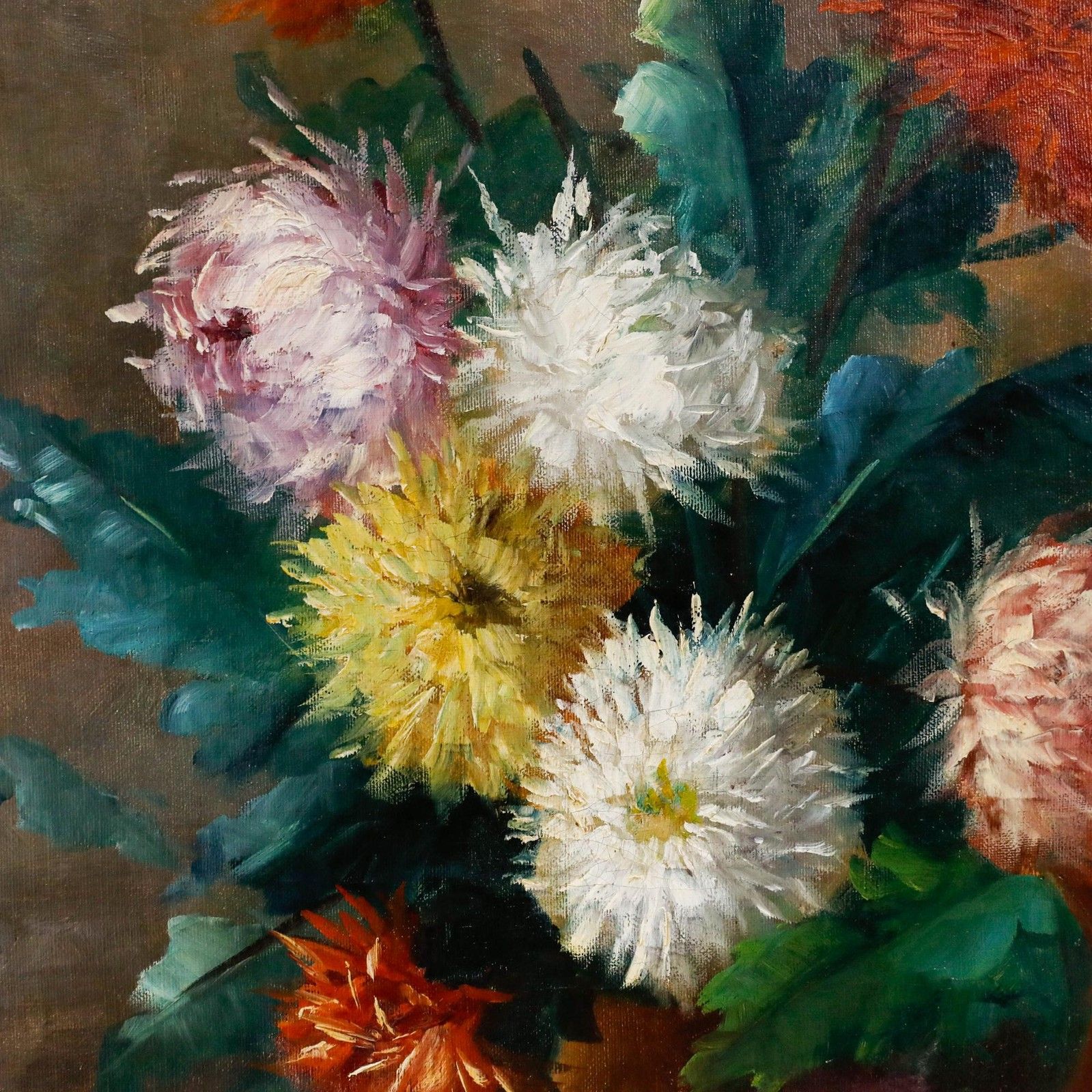 Celine Genyn Framed Early 20th Century Oil, Bouquet Of Dahlias photo 395.0