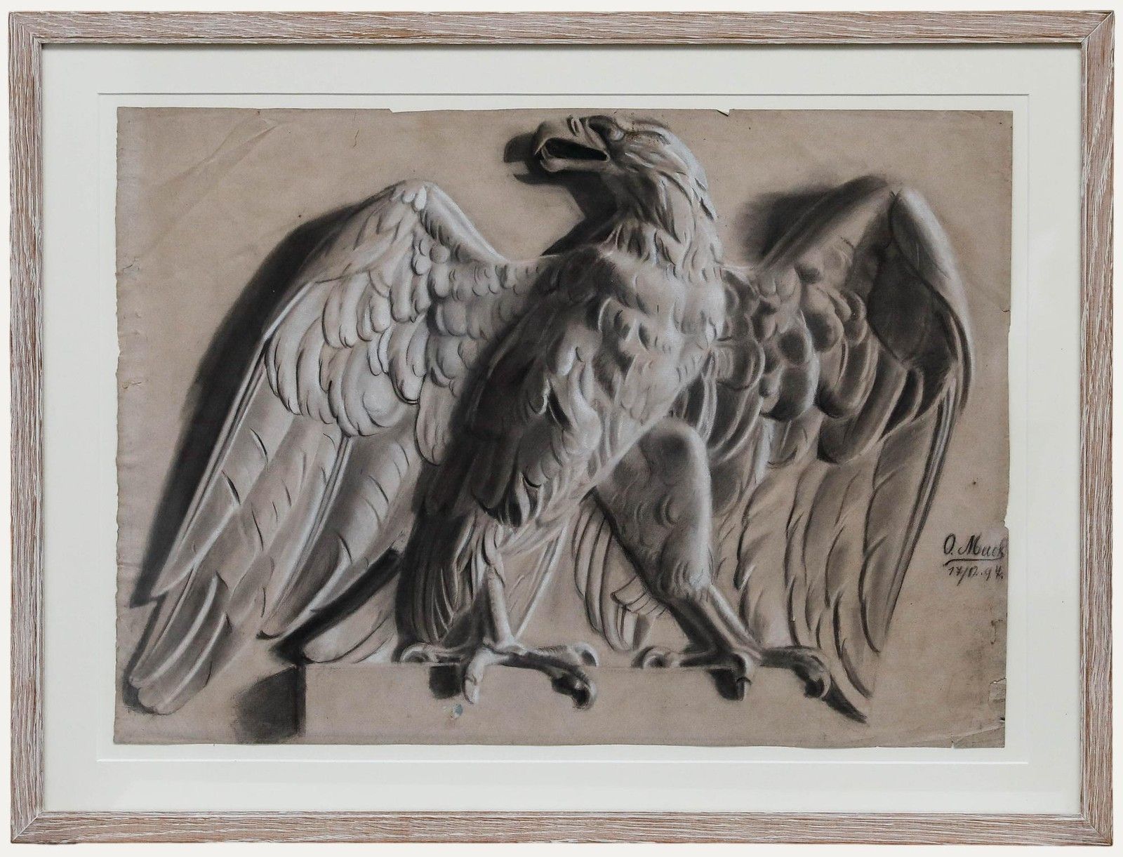 O. Muck (Fl.1898 1907) Framed Charcoal Drawing, Study Of An Eagle