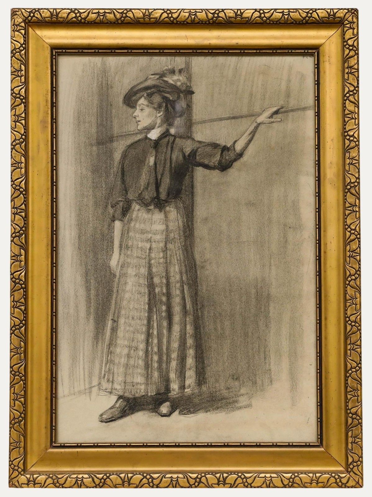 O. Muck (Fl.1898 1907) Early 20th Century Charcoal Drawing, An Elegant Pose