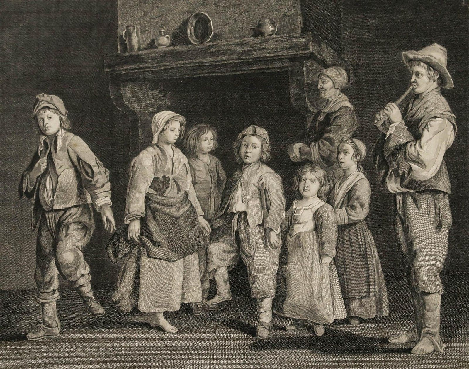 Bannerman After Le Nain (1593 1648) 1767 Engraving, The Dancing Children photo furniture