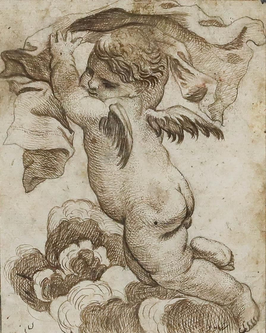Franz Sales Weiss (1773 1824) Framed Pen And Ink Drawing, Angel On A Cloud photo furniture