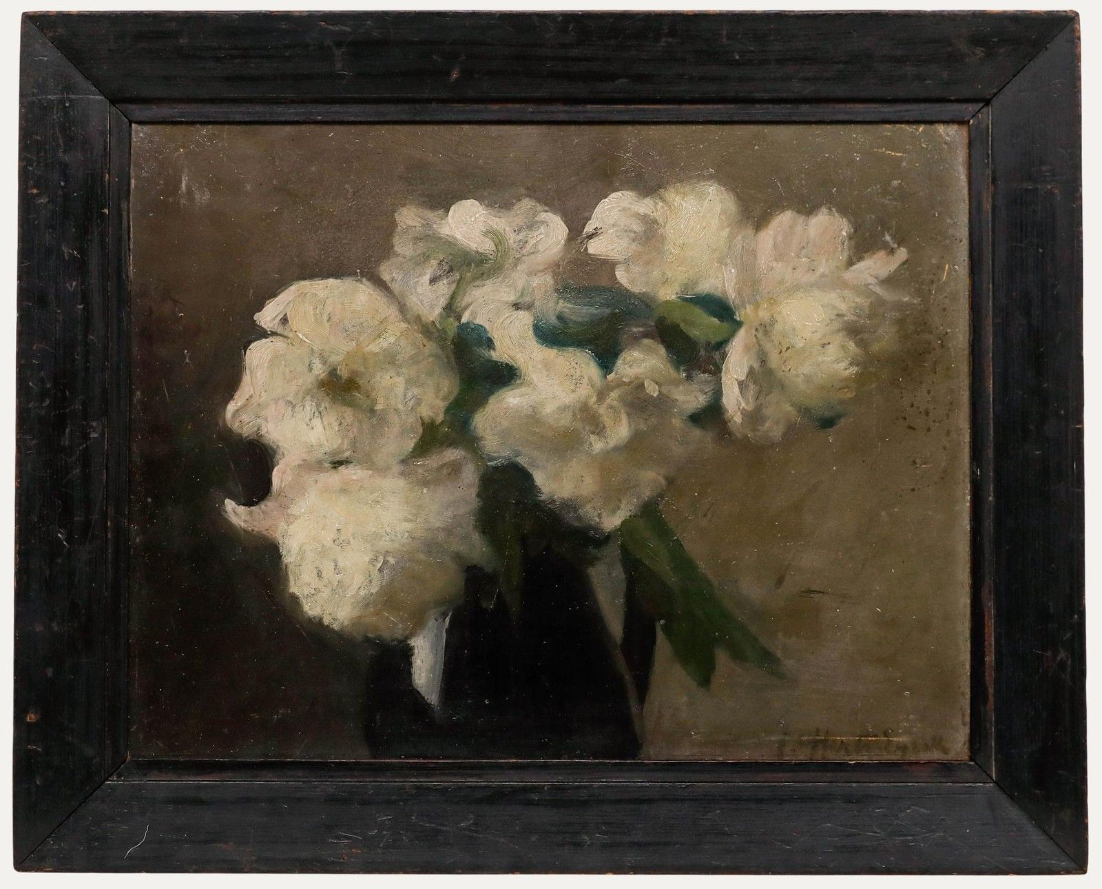 Cecile Hertz Eyrolles (1875 1974) Framed Oil, White Peonies In A Vase