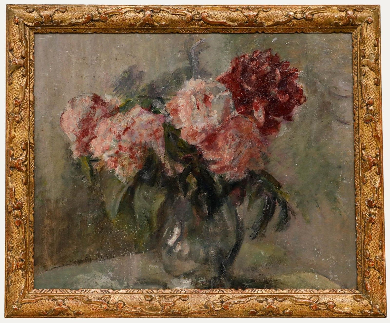 Cecile Hertz Eyrolles (1875 1974) Framed Mid 20th Century Oil, Pink Peonies