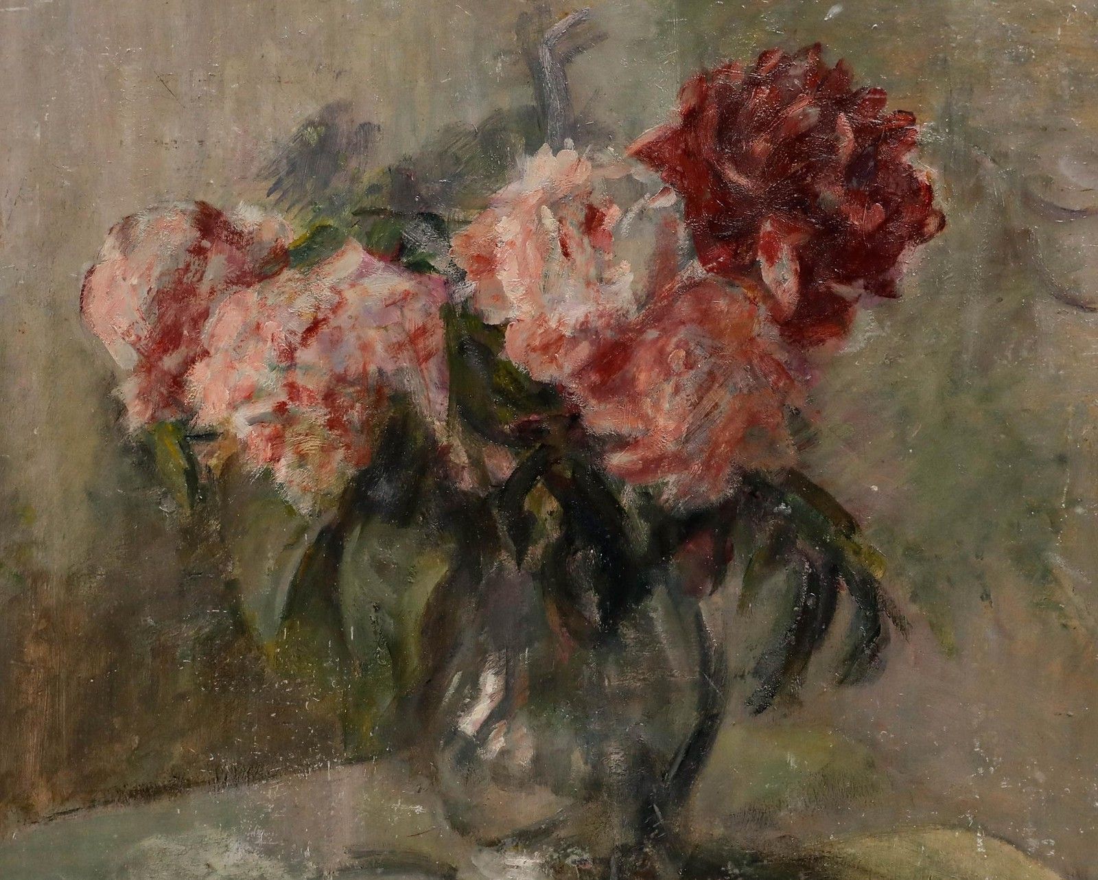 Cecile Hertz Eyrolles (1875 1974) Framed Mid 20th Century Oil, Pink Peonies photo furniture