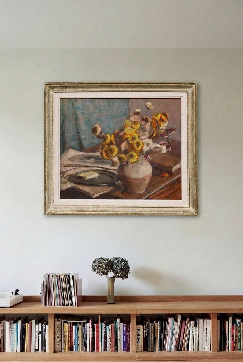 Cecile Hertz Eyrolles (1875 1974) Framed Oil, Everlasting Flowers photo for sale
